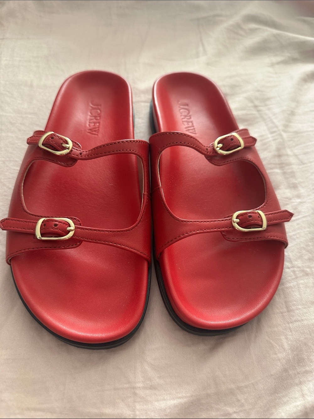 J. Crew Red Double-Buckle Leather Slide Sandals